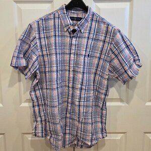 Ralph Lauren Short Sleeve Button Down Pink, Blue and White Shirt Men’s XL